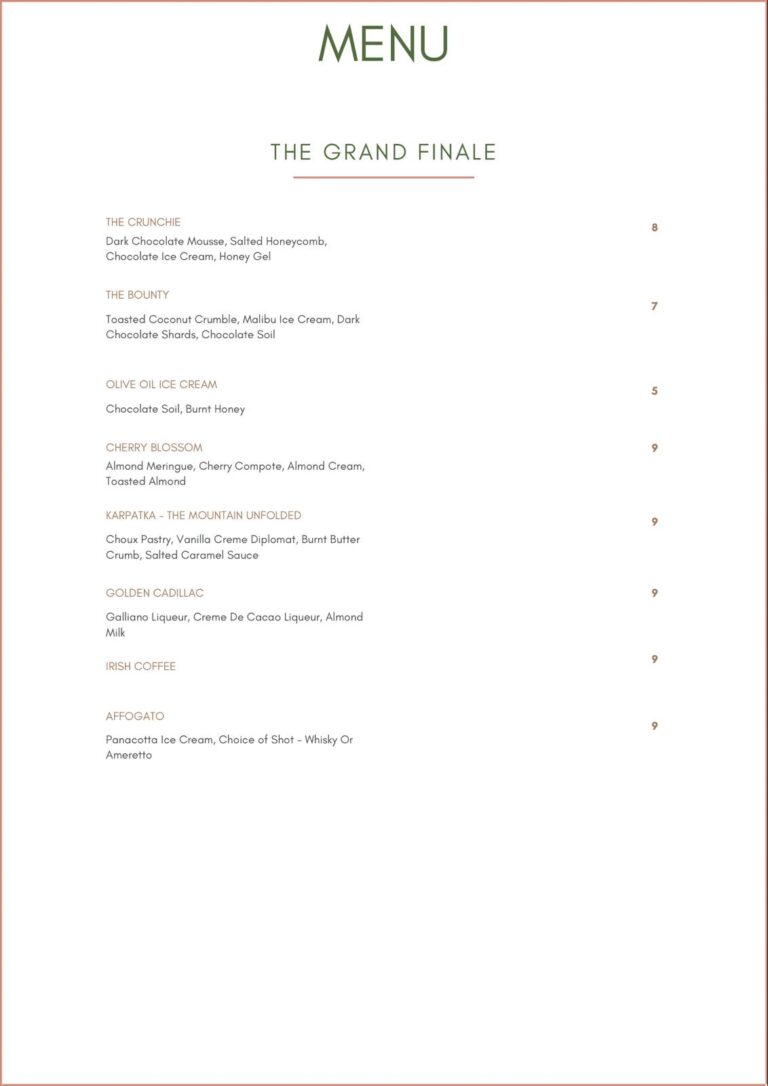 Holt Sweet Menu
